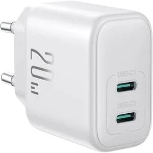 شاحن JOYROOM TCF21EU الأصلي 20W مع كابل TGX5G – منفذين USB + Type-C