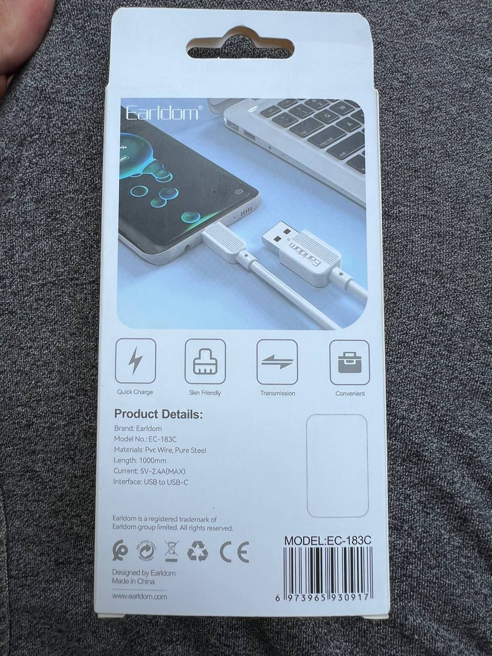 Earldom USB-A to USB-C Fast Charging Data Cable | كابل شحن ونقل بيانات سريع أصلي