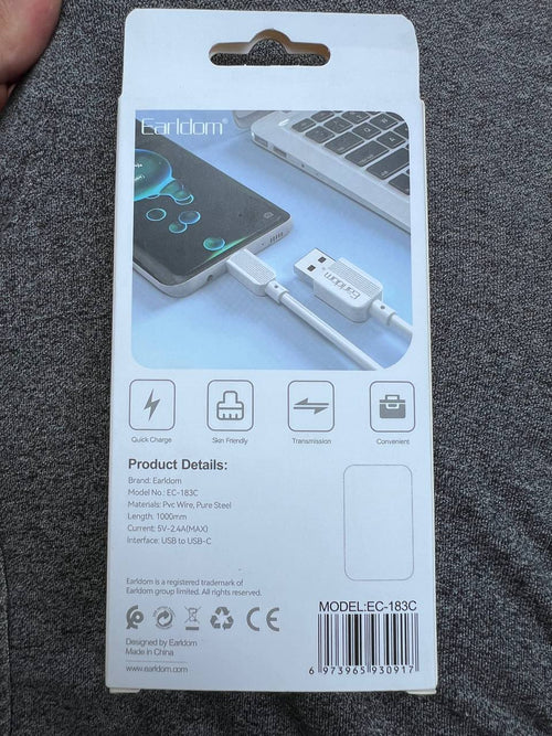 Earldom USB-A to USB-C Fast Charging Data Cable | كابل شحن ونقل بيانات سريع أصلي
